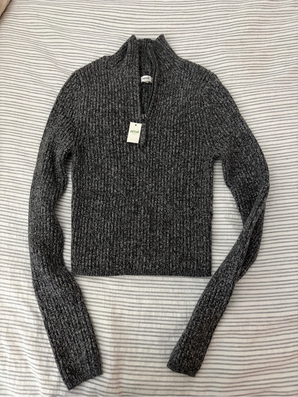 aerie Charcoal Ribbed Half-Zip Turtleneck Sweater